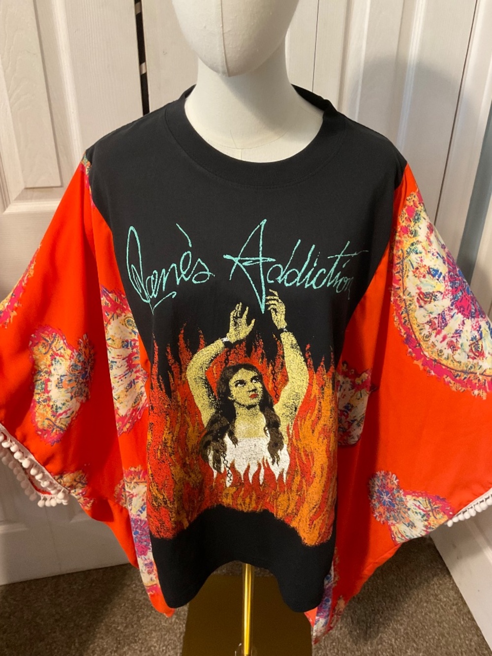 Jane's Addiction Upcycled T-Shirt with Flowy Boho Sleeves - OSFM